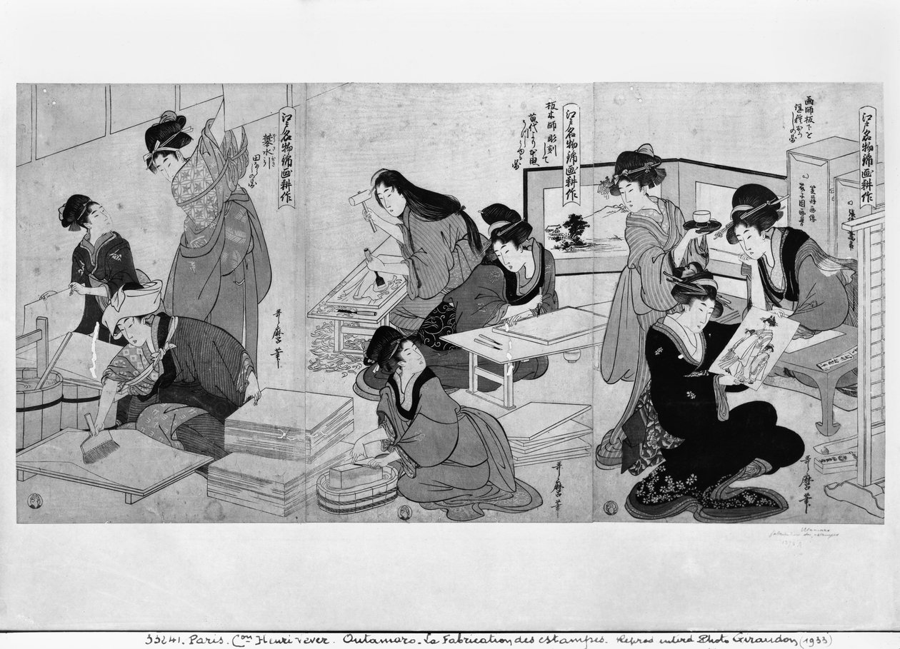 Fazendo impressões de Kitagawa Utamaro