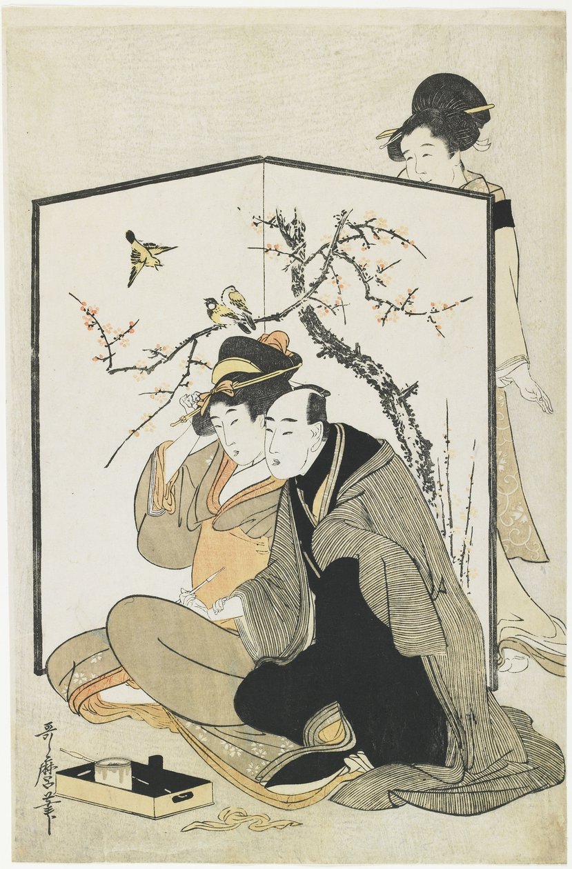 Homem e mulher fumando, c. 1804 de Kitagawa Utamaro