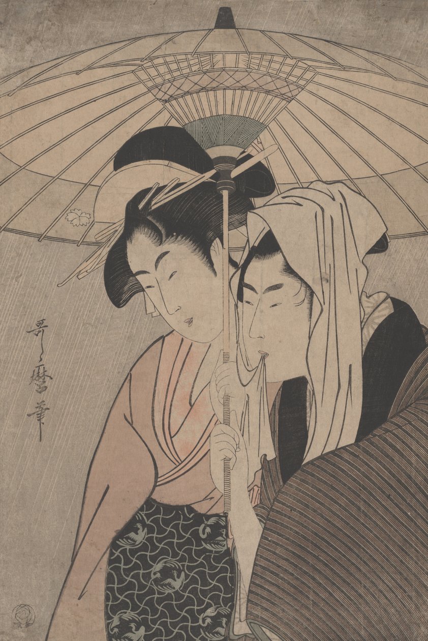 Homem e mulher sob um guarda-chuva, 1797 de Kitagawa Utamaro