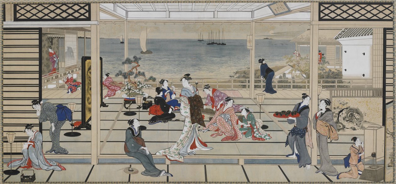 Moonlight Revelry em Dozo Sagami, período Edo, final do século XVIII a princípios do século XIX (tinta e cor no papel) de Kitagawa Utamaro