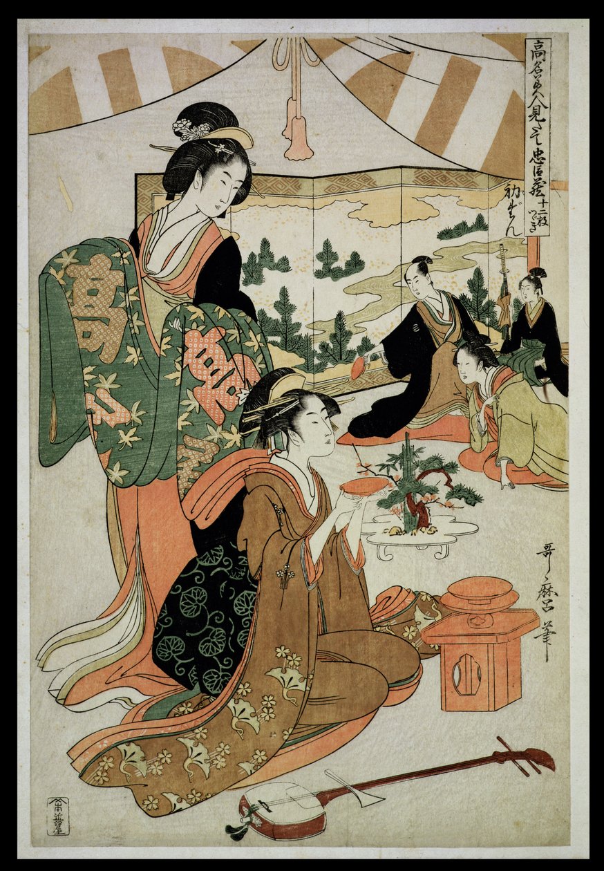 P.348-1945 Cena 1, Comparação das celebradas belezas e da liga leal, c.1797 (impressão em xilogravura a cores) de Kitagawa Utamaro