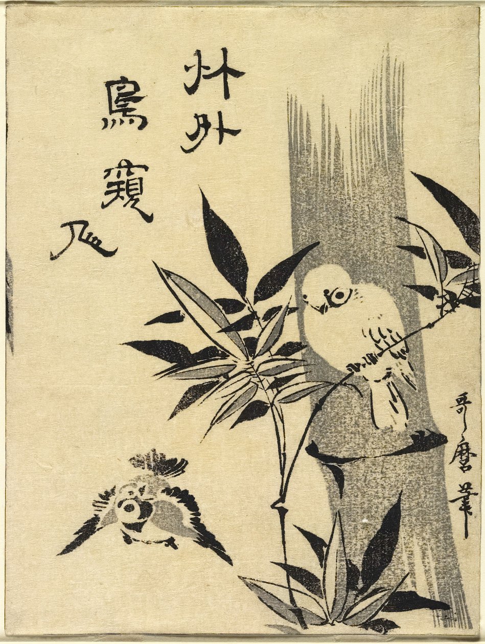 Pardais no ramo de bambu, c. 1781-1806 de Kitagawa Utamaro
