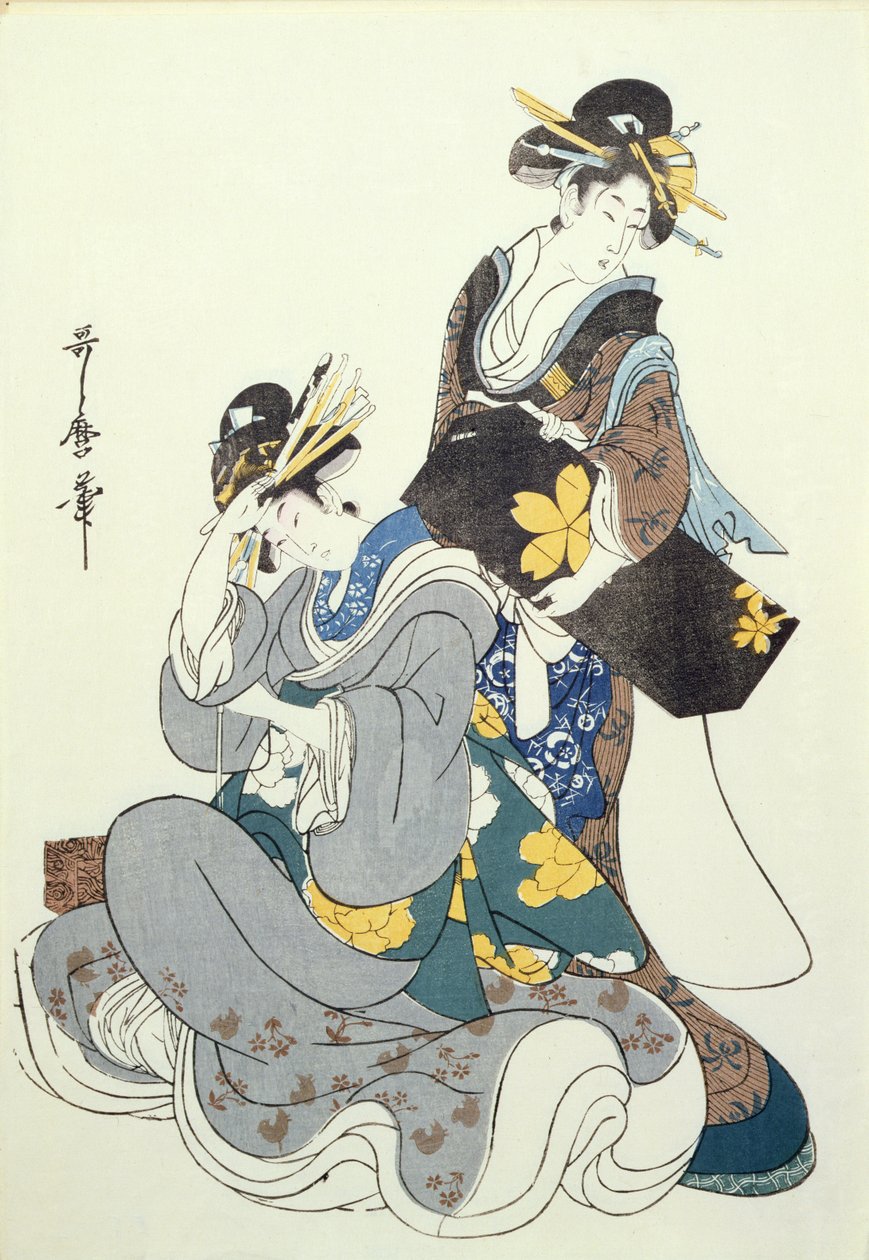 Duas figuras femininas (impressão xilogravura colorida, 12º bloco) de Kitagawa Utamaro