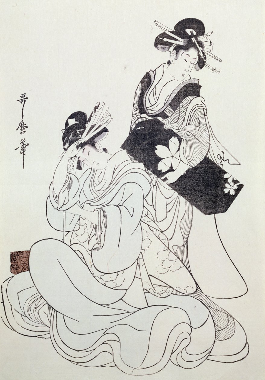 Duas figuras femininas (impressão xilogravura colorida, 4º bloco) de Kitagawa Utamaro