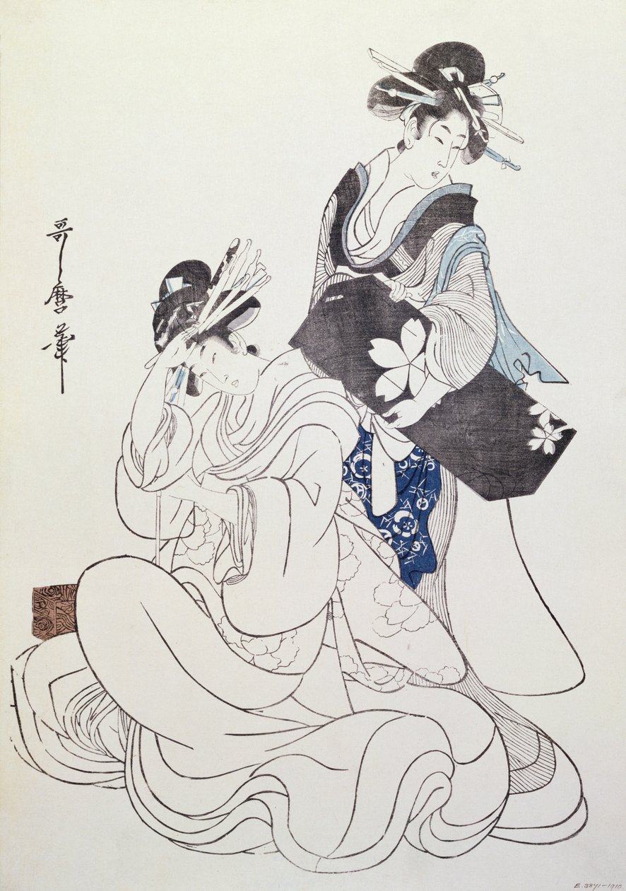 Duas figuras femininas (impressão xilogravura colorida, 6º bloco) de Kitagawa Utamaro