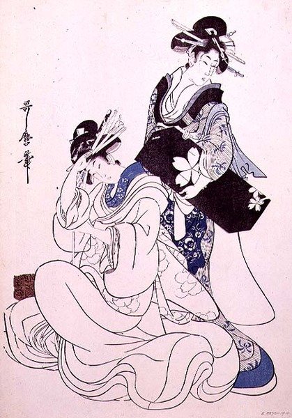 Duas figuras femininas (impressão xilogravura colorida, sétimo bloco) de Kitagawa Utamaro