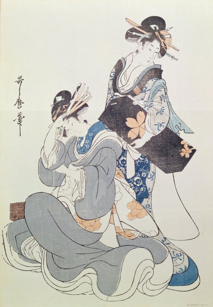 Duas figuras femininas (impressão xilogravura colorida, 9º bloco) de Kitagawa Utamaro