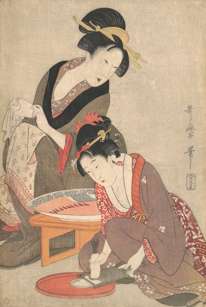 Mulher, preparar, sashimi, c.1806 de Kitagawa Utamaro