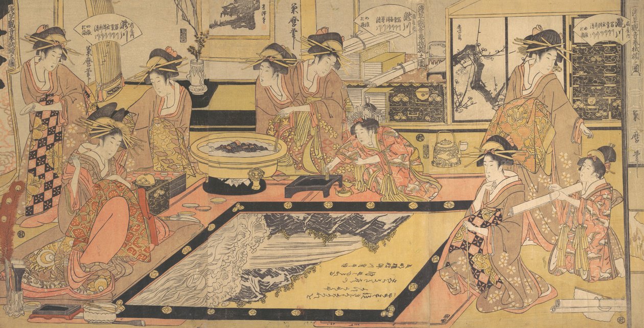 Um quadro votivo para ser doado ao Kannon de Asakusa..., ca. 1800. de Kitagawa Kikumaro