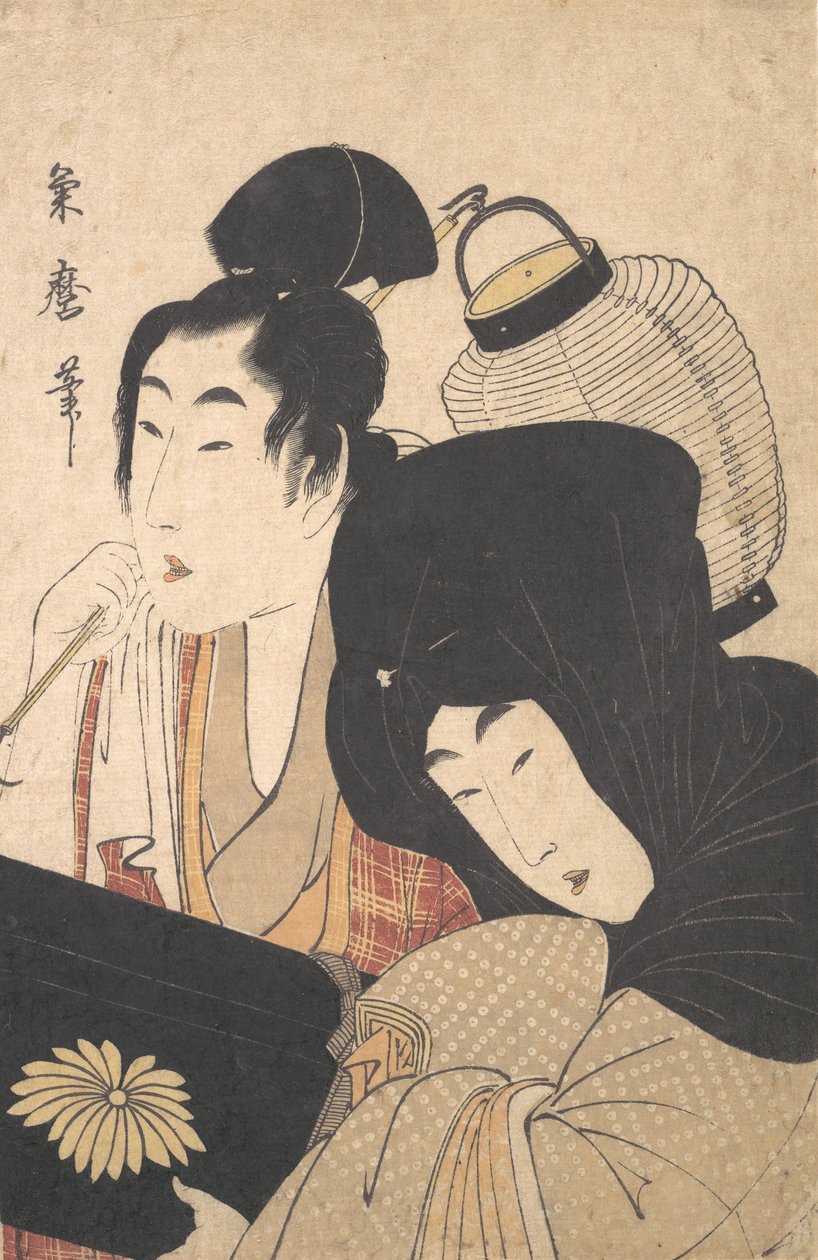 Jovem Mulher à Noite acompanhada por uma Serva..., no final do século XVIII - início do século XIX. de Kitagawa Kikumaro