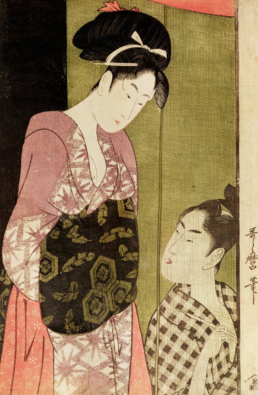 A Man Painting a Woman (impressão em bloco de madeira) de Kitagawa Utamaro