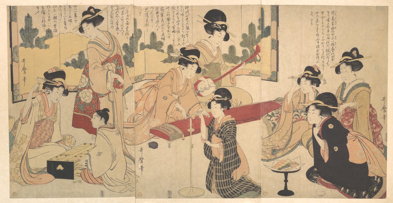 Uma alegre festa nocturna de Kitagawa Utamaro