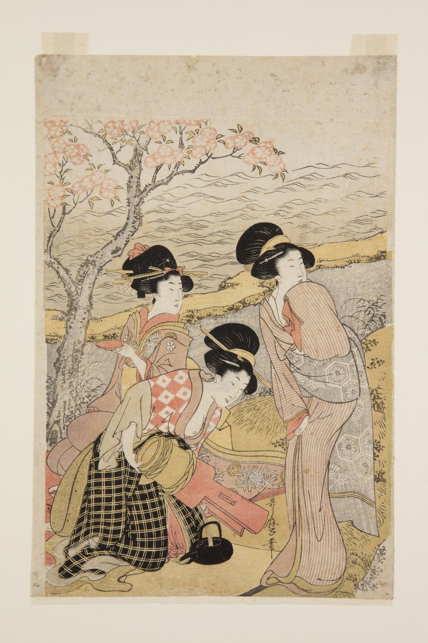 A Sake Party by the Sea (impressão a cores em bloco de madeira) de Kitagawa Utamaro