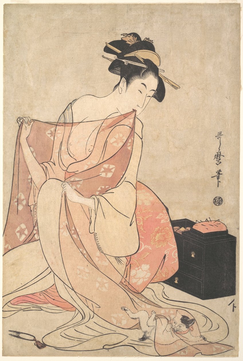 Uma mulher e um gato de Kitagawa Utamaro