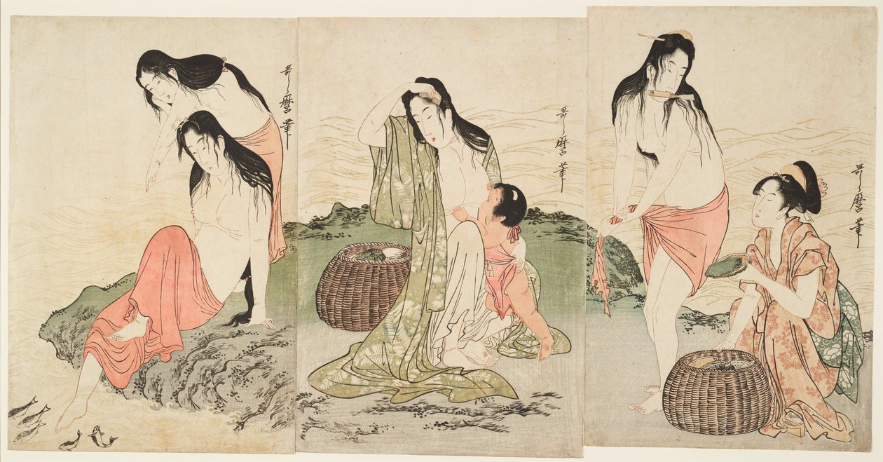 Mergulhadoras de abalones de Kitagawa Utamaro