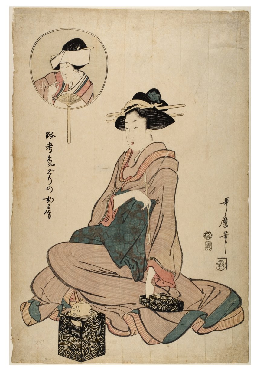 Ator Segawa Roko à maneira de uma esposa de Kitagawa Utamaro
