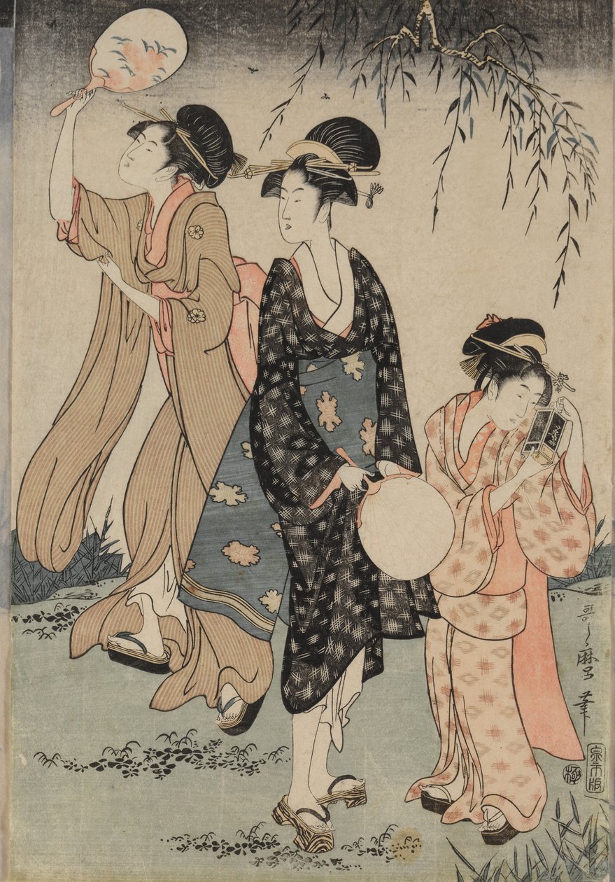 Pegando vaga-lumes sob um salgueiro (centro) de Kitagawa Utamaro