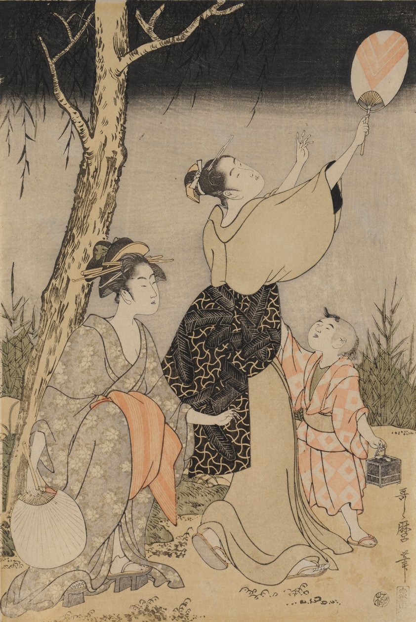 Pegando vaga-lumes sob um salgueiro (esquerda) de Kitagawa Utamaro