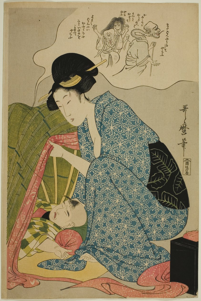 O pesadelo de uma criança com fantasmas de Kitagawa Utamaro