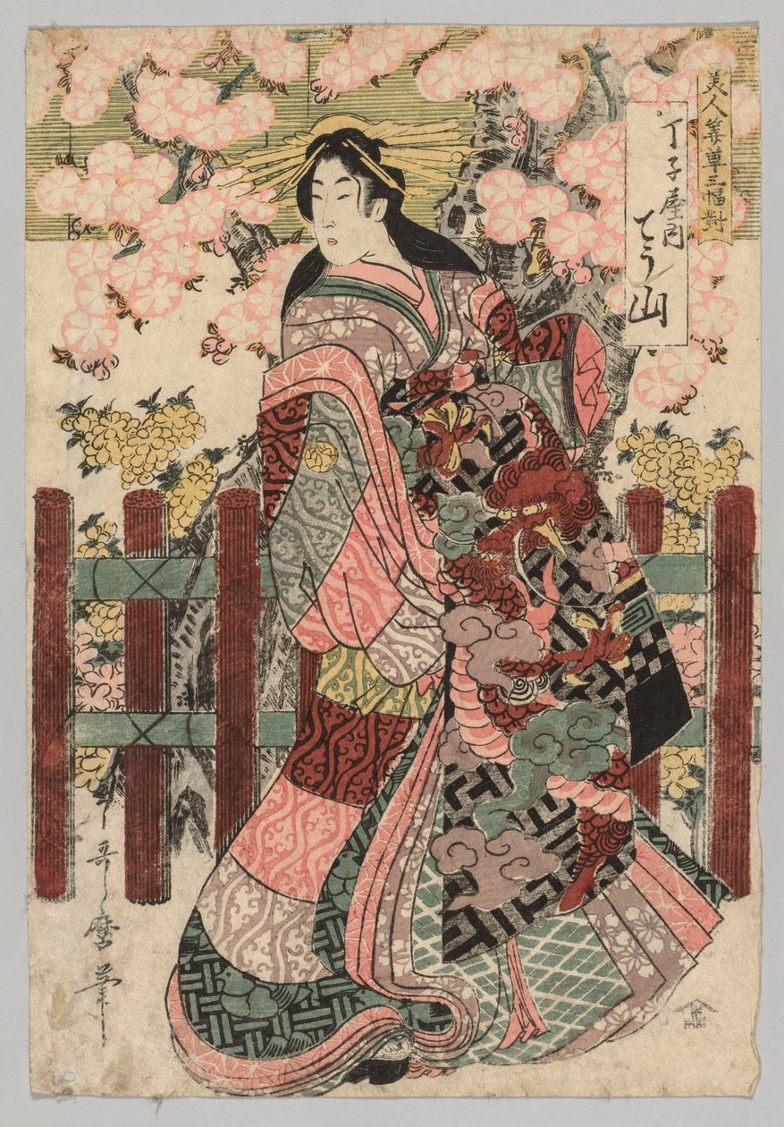 Chōzan de Chōjiya da série Triptych of Beauties Before Blinds de Kitagawa Utamaro