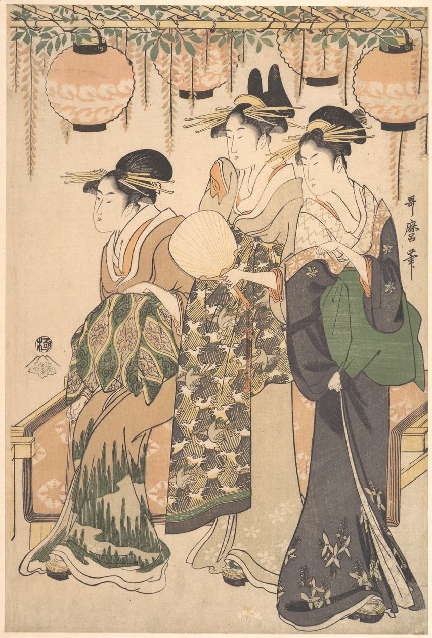 Cortesãs sob uma pérgola de glicínias de Kitagawa Utamaro