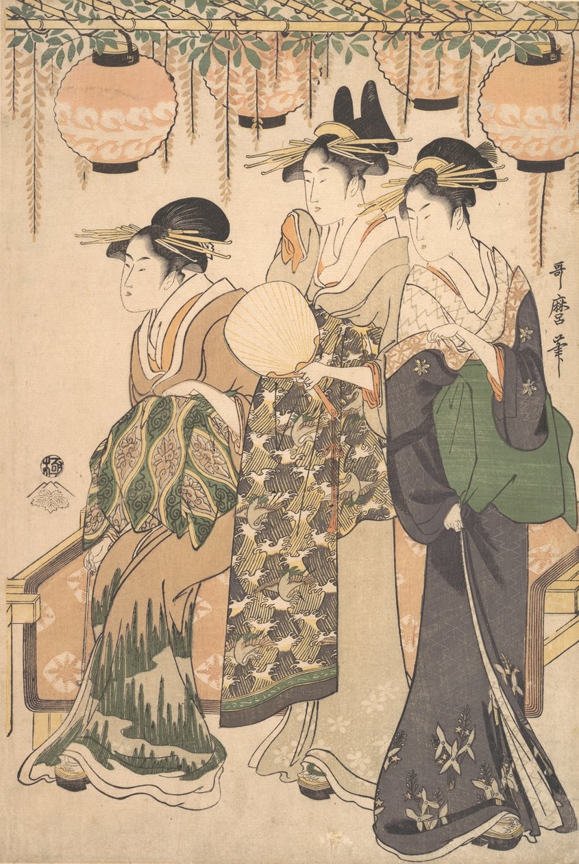 Courtesans Beneath a Wisteria Arbor..., ca. 1795. de Kitagawa Utamaro
