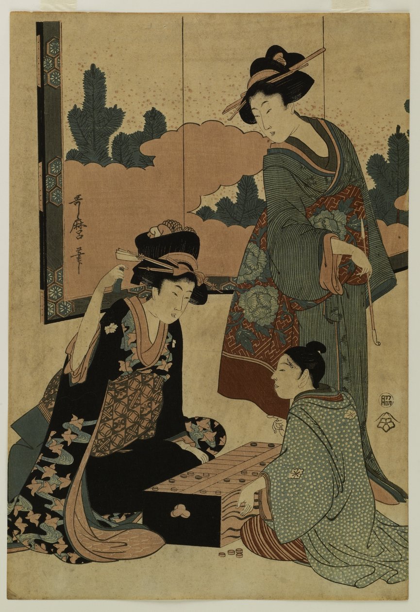 Cortesãs a jogar um jogo de tabuleiro de Kitagawa Utamaro