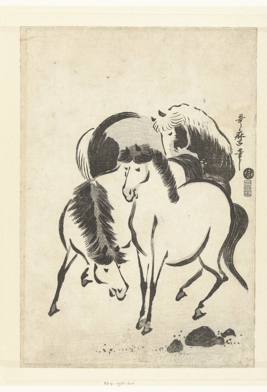 Três cavalos de Kitagawa Utamaro