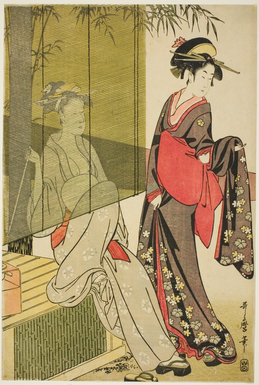 Secagem e alongamento de pano de Kitagawa Utamaro