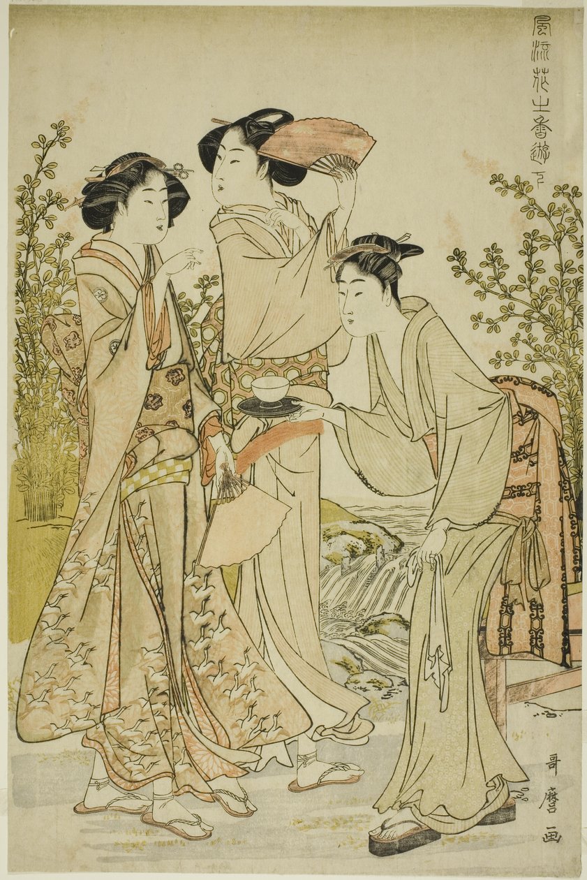 Prazeres elegantes: O perfume das flores, à esquerda (Furyu hana no ka asobi, ge) de Kitagawa Utamaro