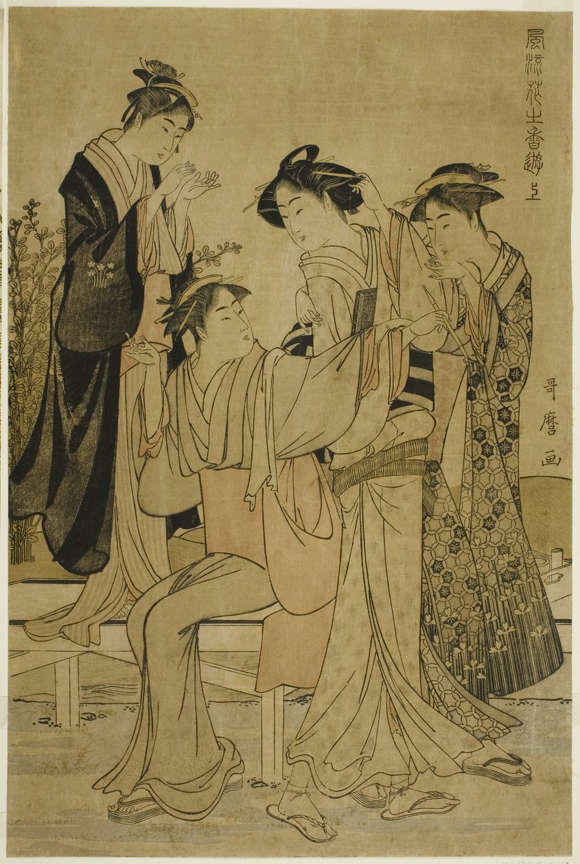 Prazeres elegantes: O perfume das flores, à direita (Furyu hana no ka asobi, jo) de Kitagawa Utamaro