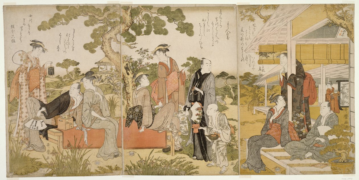 Desfrutando do frescor em um jardim de Kitagawa Utamaro