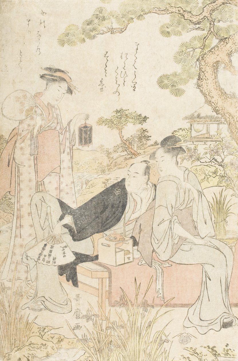 Desfrutar do fresco num jardim de Kitagawa Utamaro