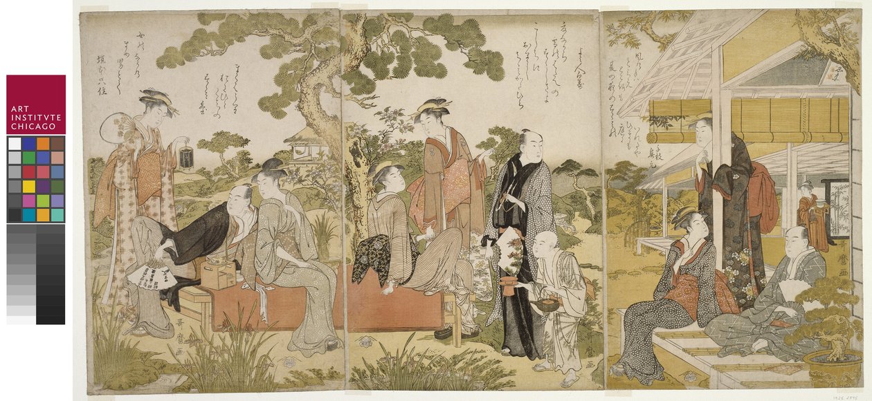 Apreciando o fresco em um jardim, tríptico de Oban, c.1788-90 de Kitagawa Utamaro