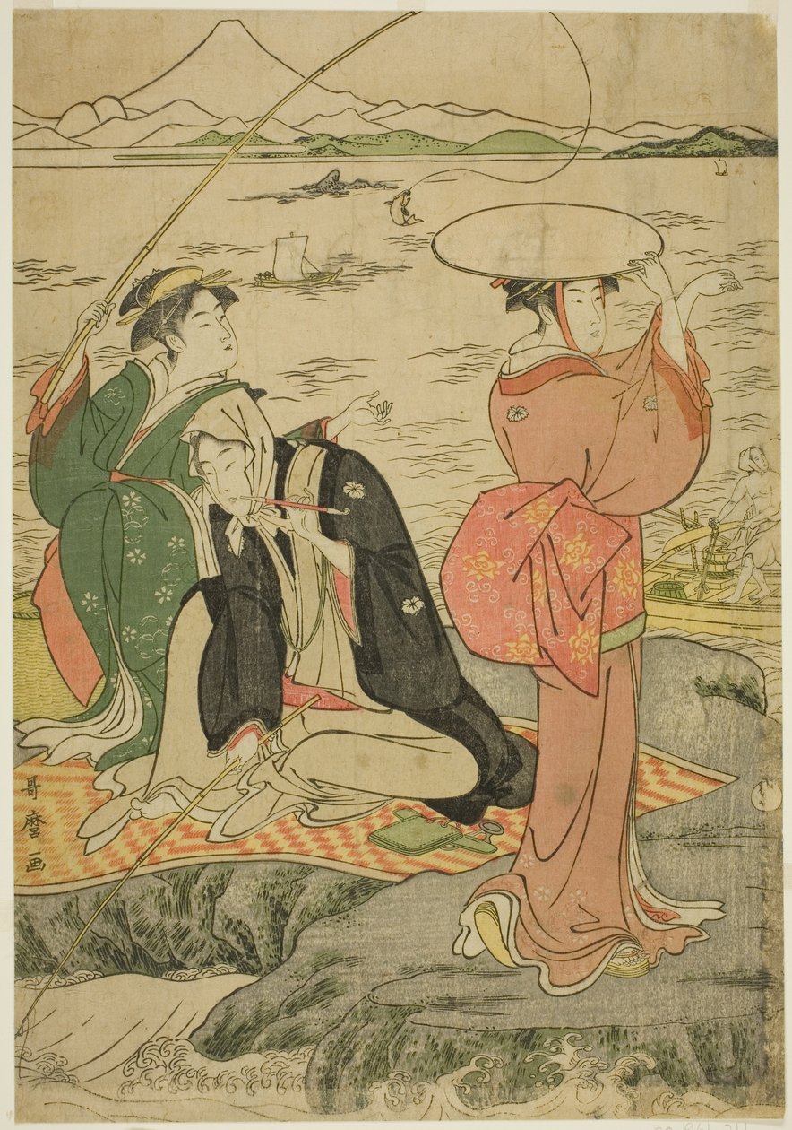 Pesca em Iwaya, Enoshima de Kitagawa Utamaro
