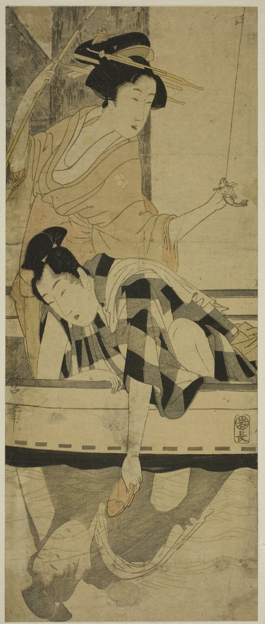 Pescando debaixo de uma ponte de Kitagawa Utamaro