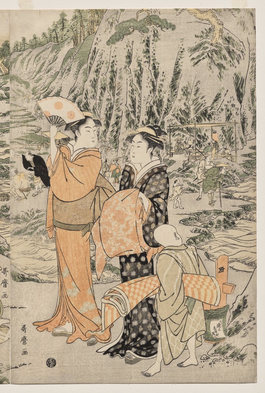 Pescando no Chopping Board Rock em Enoshima de Kitagawa Utamaro