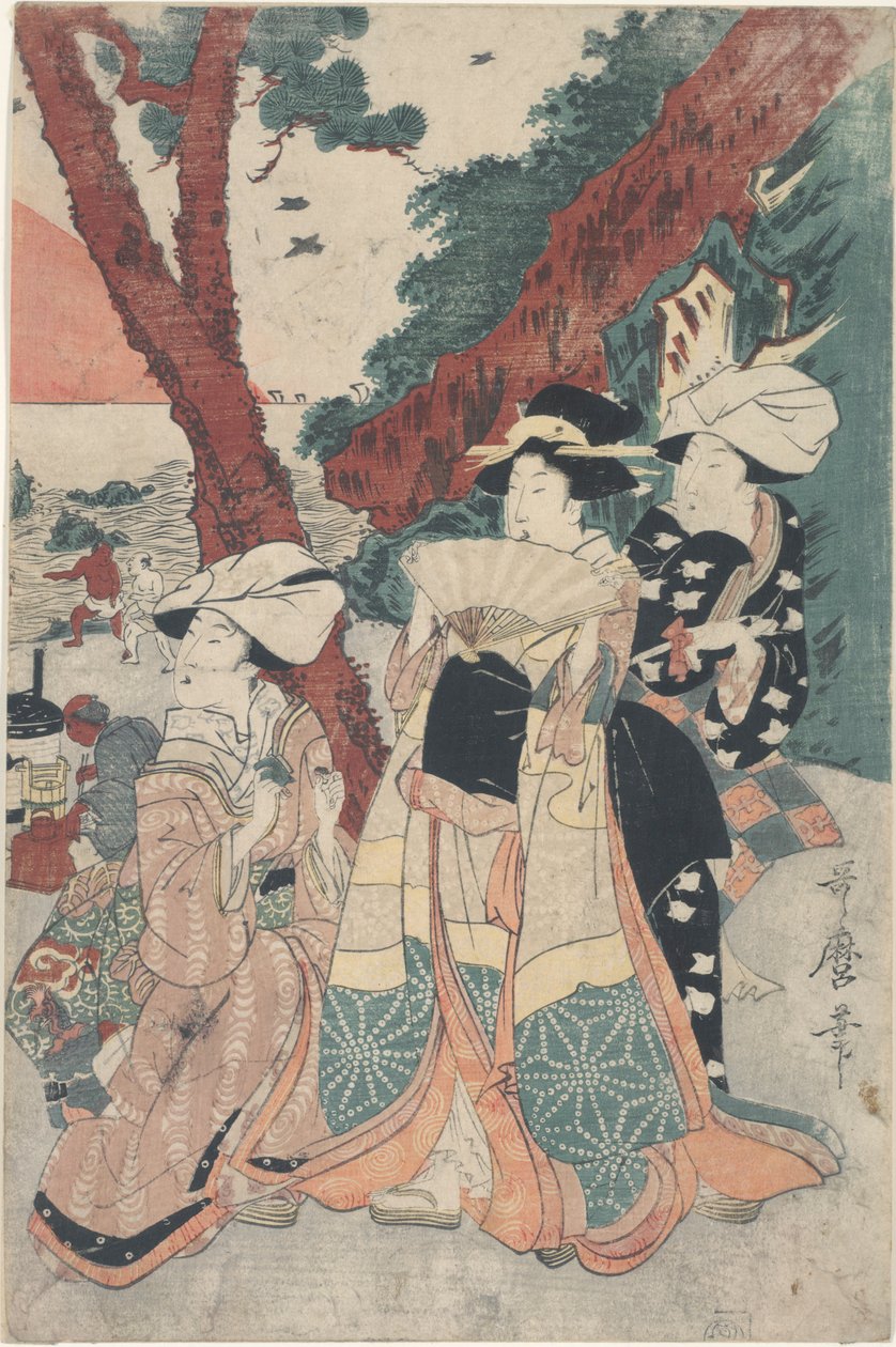 Praia de Futamigaura no Ano Novo de Kitagawa Utamaro