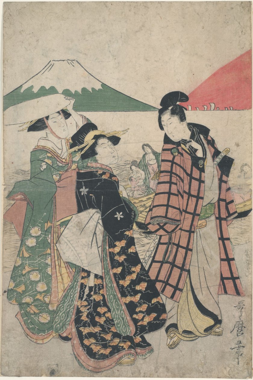 Praia de Futamigaura ao nascer do sol de Ano Novo de Kitagawa Utamaro