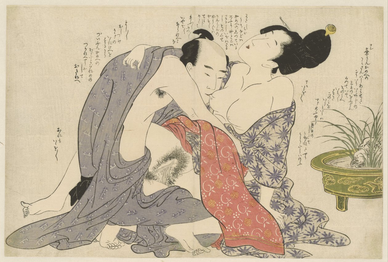 Caso secreto de um homem casado e uma mulher casada Negai no itoguchi (título da série) de Kitagawa Utamaro