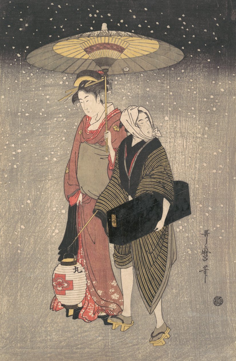 Geisha Walking through the Snow at Night, ca. 1797. de Kitagawa Utamaro