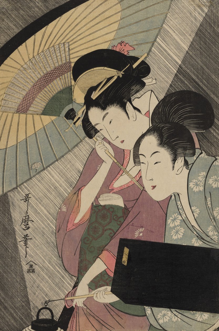 Gueixa e assistente em uma noite chuvosa, c.1797 de Kitagawa Utamaro