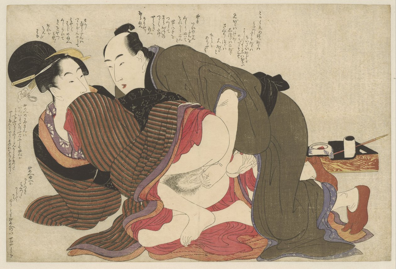Homem casado e viúva Negai no itoguchi (título da série) de Kitagawa Utamaro
