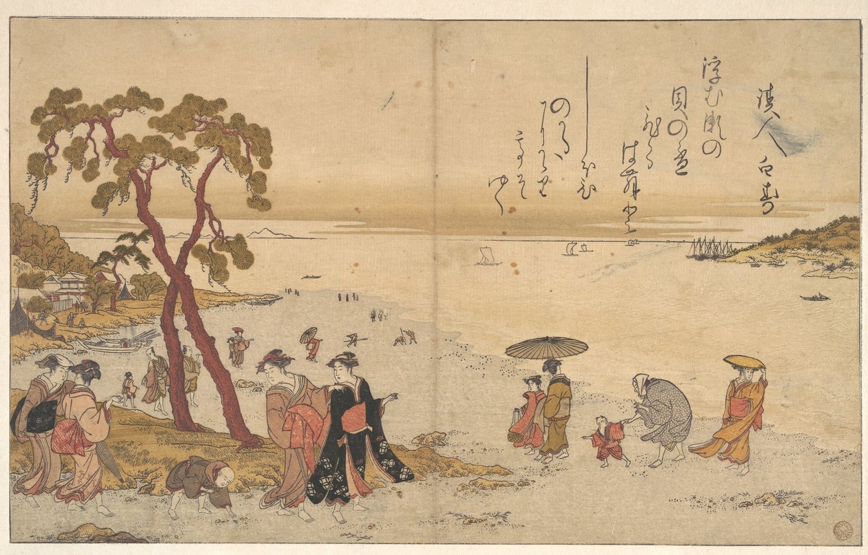 Meninas a apanhar conchas na praia de Kitagawa Utamaro