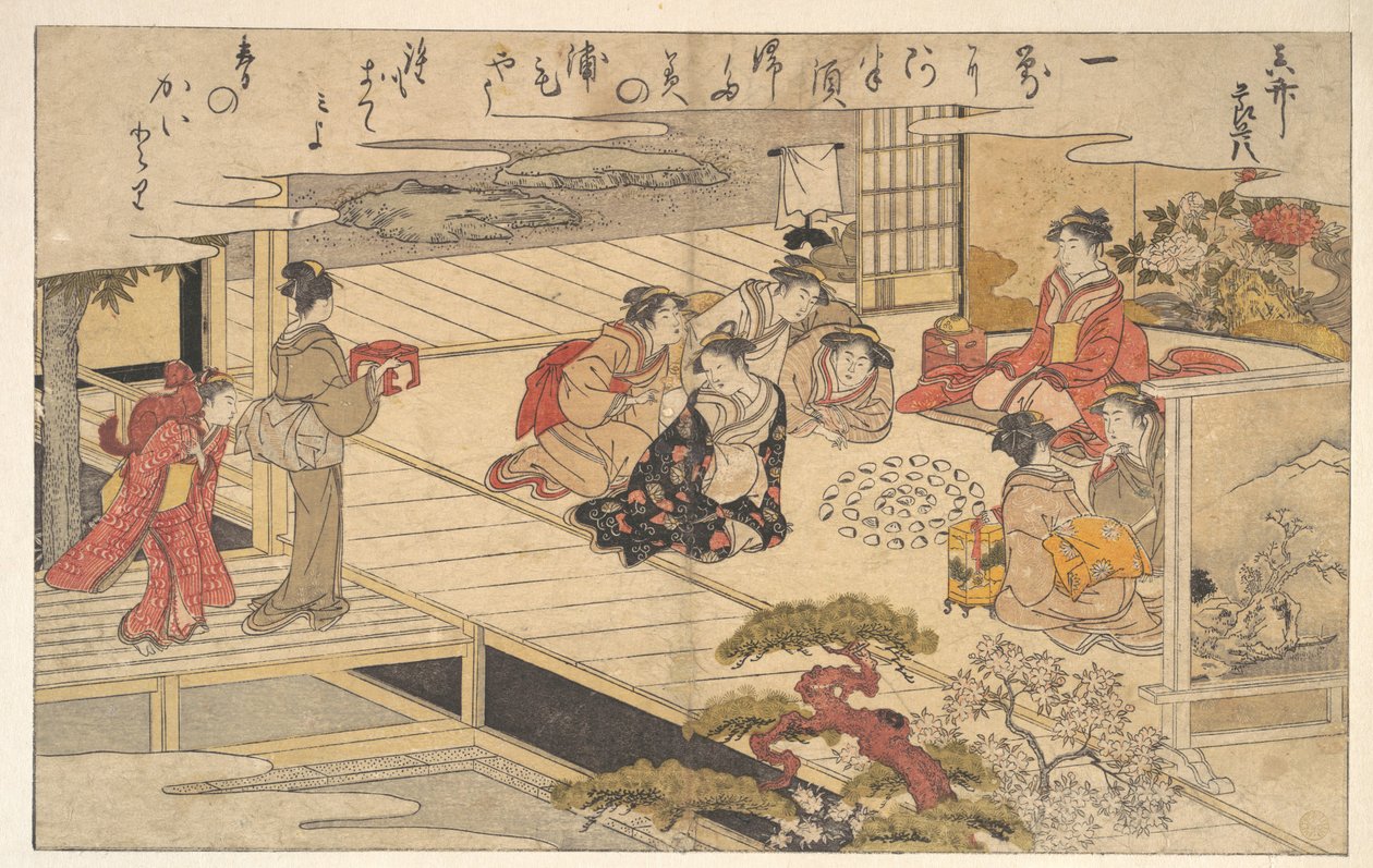 Meninas a brincar com conchas de Kitagawa Utamaro