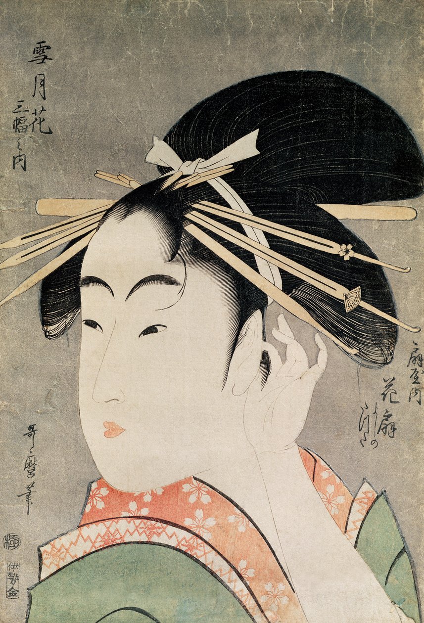 Cabeça de uma mulher (impressão woodblock de cor) de Kitagawa Utamaro