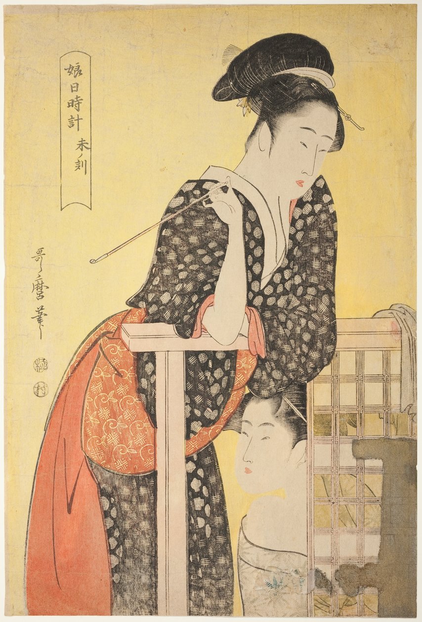 Hora da Ovelha [14h] (hitsuji no koku), da série “Sundial of Young Women” (“Musume hi-dokei”) de Kitagawa Utamaro