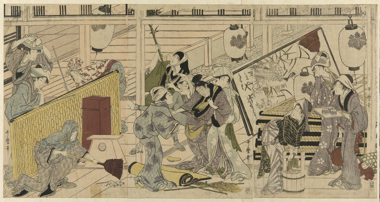 Limpeza da casa em preparação para o Ano Novo de Kitagawa Utamaro