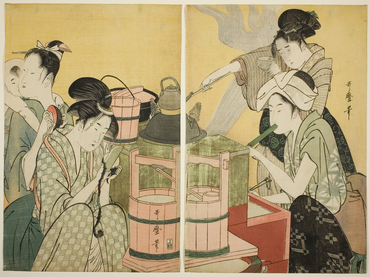 Cena da cozinha de Kitagawa Utamaro
