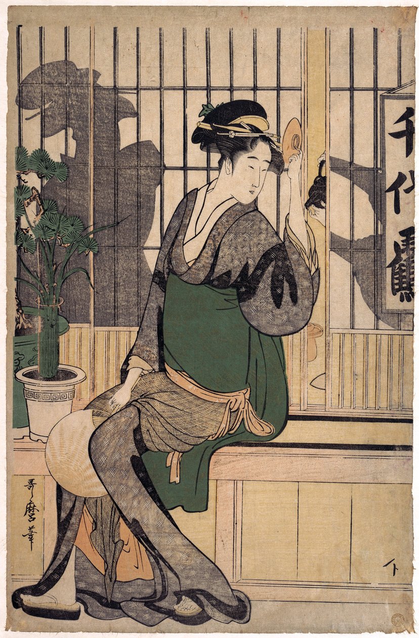 A Casa de Chá Chiyozuru (Sombras no Shoji) por Utamaro, Kitagawa (1753-1806) de Kitagawa Utamaro